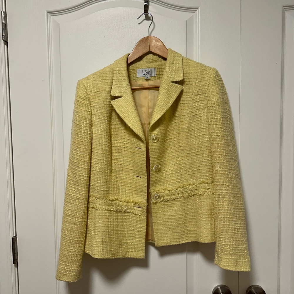 Le Suit Butter Yellow Textured Blazer